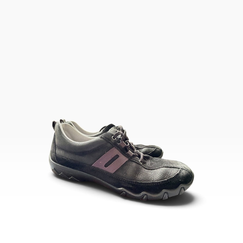 Hotter Leanne Walking Shoes Womens 9 Black Purple Leather Suede Lace Up Sneakers